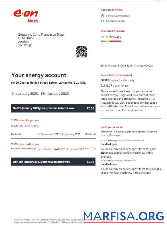 Blank UNITED KINGDOM E ON utility bill Word and PDF template